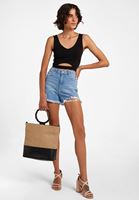 Bayan Siyah V Yaka Sırt Detaylı Crop Atlet