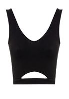 Bayan Siyah V Yaka Sırt Detaylı Crop Atlet