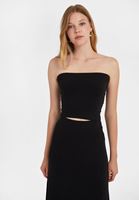 Bayan Siyah Straplez Crop Top