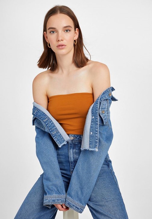 Turuncu Straplez Crop Top