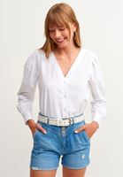Bayan Beyaz  Balon Kol Detaylı Gömlek
