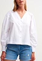 Bayan Beyaz  Balon Kol Detaylı Gömlek