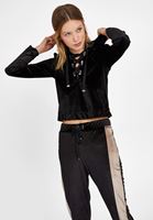 Bayan Siyah Yumuşak Tuşeli Sweatshirt