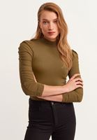 Bayan Yeşil Kolları Büzgü Detaylı Bluz