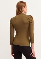 Bayan Yeşil Kolları Büzgü Detaylı Bluz