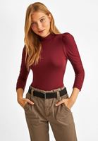 Bayan Bordo Kolları Büzgü Detaylı Bluz