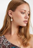 Bayan Çok Renkli İnci Detaylı Halka Küpe