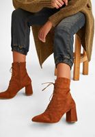 Women Brown Mid Heel Lace-up Boots