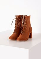 Women Brown Mid Heel Lace-up Boots