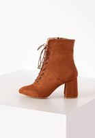 Women Brown Mid Heel Lace-up Boots
