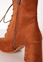 Women Brown Mid Heel Lace-up Boots