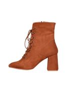 Women Brown Mid Heel Lace-up Boots