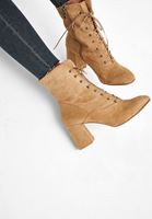 Bayan Krem Kalın Topuklu Bağcıklı Bot