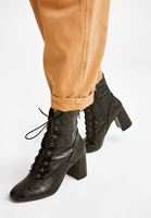 Bayan Siyah Kalın Topuklu Bağcıklı Bot