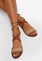 Bayan Kahverengi Bağlama Detaylı Düz Sandalet
