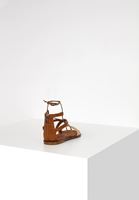Bayan Kahverengi Bağlama Detaylı Düz Sandalet