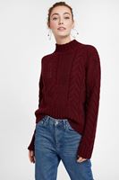 Bayan Bordo Boğazlı Örgülü Kazak