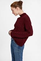 Bayan Bordo Boğazlı Örgülü Kazak