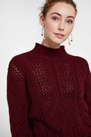 Bayan Bordo Boğazlı Örgülü Kazak