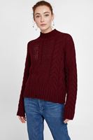 Bayan Bordo Boğazlı Örgülü Kazak