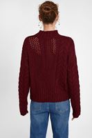 Bayan Bordo Boğazlı Örgülü Kazak