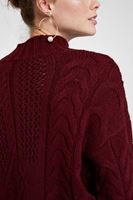 Bayan Bordo Boğazlı Örgülü Kazak