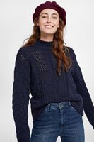 Bayan Lacivert Boğazlı Örgülü Kazak