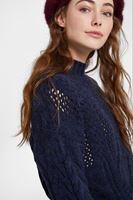 Bayan Lacivert Boğazlı Örgülü Kazak