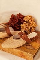 Bayan Krem Toka Detaylı Hasır Terlik