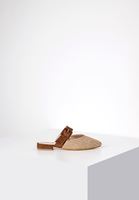 Bayan Krem Toka Detaylı Hasır Terlik