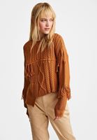 Bayan Kahverengi Kesik Detaylı Örgü Kazak