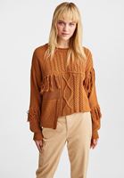 Bayan Kahverengi Kesik Detaylı Örgü Kazak