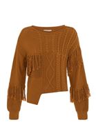 Bayan Kahverengi Kesik Detaylı Örgü Kazak