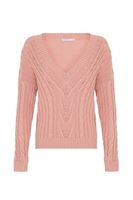 Bayan Pembe Örgü Detaylı V Yaka Triko