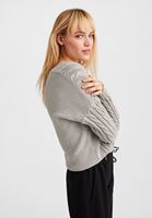 Bayan Gri Örgü Detaylı V Yaka Triko