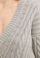 Bayan Gri Örgü Detaylı V Yaka Triko