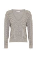 Bayan Gri Örgü Detaylı V Yaka Triko