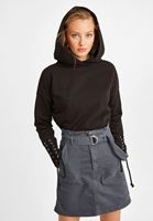 Bayan Siyah Kol Detaylı Kapüşonlu Sweatshirt