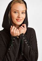 Bayan Siyah Kol Detaylı Kapüşonlu Sweatshirt