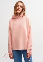 Bayan Pembe Kol Detaylı Kapüşonlu Sweatshirt