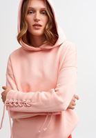 Bayan Pembe Kol Detaylı Kapüşonlu Sweatshirt