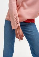 Bayan Pembe Kol Detaylı Kapüşonlu Sweatshirt