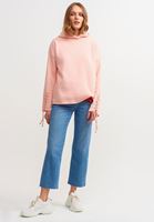 Bayan Pembe Kol Detaylı Kapüşonlu Sweatshirt