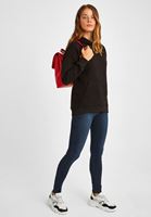 Bayan Siyah Uzun Kollu Kapüşonlu Sweatshirt