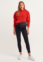 Bayan Kırmızı Uzun Kollu Kapüşonlu Sweatshirt