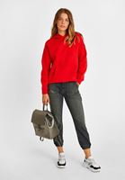 Bayan Kırmızı Uzun Kollu Kapüşonlu Sweatshirt