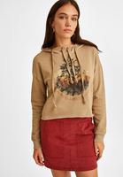 Bayan Bej Baskılı Kısa Sweatshirt