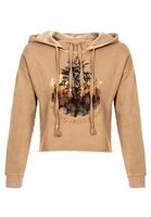 Bayan Bej Baskılı Kısa Sweatshirt