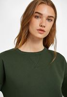 Bayan Yeşil Sıfır Yaka Uzun Kollu Sweatshirt