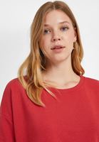 Bayan Kırmızı Sıfır Yaka Oversize Tişört